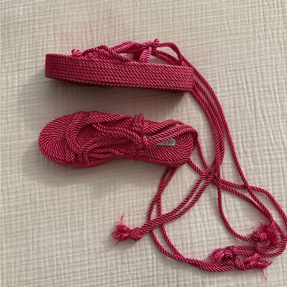 Pink rope platform sandals